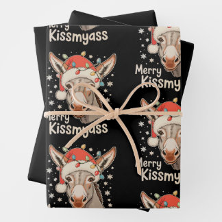 Prettig kerstfeest Ezel Santa-hoed Kerstlichten Gr Inpakpapier Vel