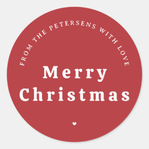 Prettig kerstfeest familie gepersonaliseerd rood ronde sticker
