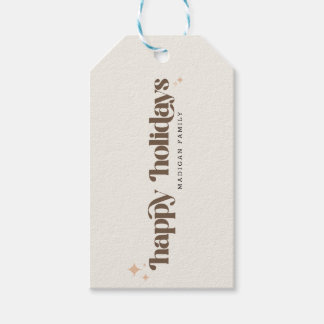 Prettig Kerstfeest Familie Retro Schrift Kerstmis Cadeaulabel