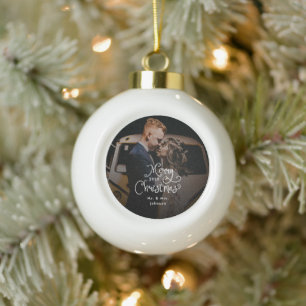 Prettig kerstfeest Fantasieschrift Aangepaste fot Keramische Bal Ornament