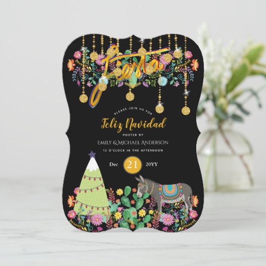 Prettig Kerstfeest Feest Uitnodiging Folklore Bloe (Staand voorkant)