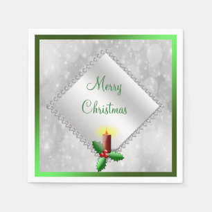 "Prettig Kerstfeest" Festieve Kaars & Diamanten Servetten