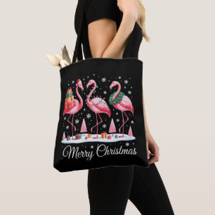 Prettig kerstfeest Flamingo Licht Kerstman Hoed Ke Draagtas