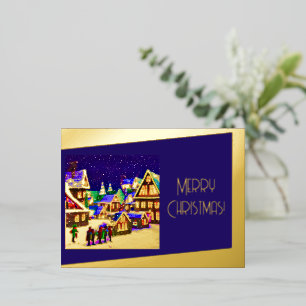 Prettig kerstfeest Folie - dorp in de sneeuw Feestdagen Briefkaart