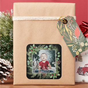 Prettig Kerstfeest Foto Groene Rechthoek Vierkante Sticker