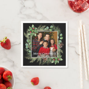 Prettig kerstfeest foto krans vakantie servet
