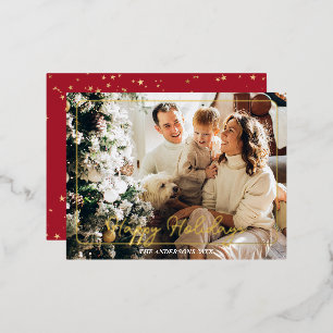 Prettig Kerstfeest, Foto Naam Goud Folie Postkaart Feestdagen Briefkaart