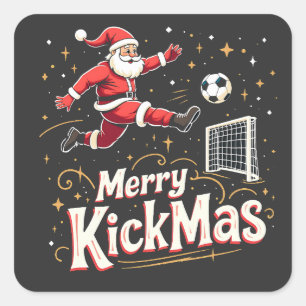 Prettig Kerstfeest Funny Santa Claus Voetbalfans Vierkante Sticker