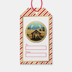 Prettig kerstfeest, geboortescène van baby Jezus Cadeaulabel