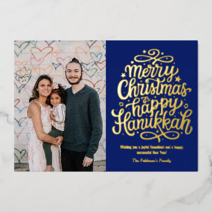 Prettig kerstfeest Gelukkig Hanukkah Familie Foto Folie Feestdagenkaart