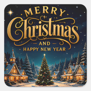 Prettig kerstfeest Gelukkig nieuwjaar Besneeuwd do Vierkante Sticker