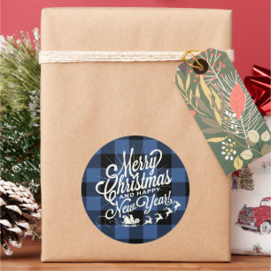 Prettig kerstfeest Gelukkig nieuwjaar Klassiek bla Ronde Sticker