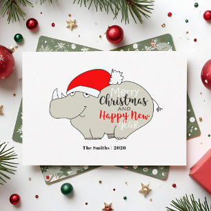 Prettig Kerstfeest Gelukkig Nieuwjaar Neushoorn Feestdagenkaart