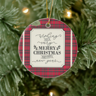 Prettig Kerstfeest Gelukkig Nieuwjaar Plaid Keramisch Ornament