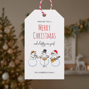 Prettig kerstfeest Gelukkig nieuwjaar Sneeuwmannen Cadeaulabel