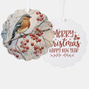 Prettig kerstfeest Gelukkig nieuwjaar Winter Roodb Ornament Kaart