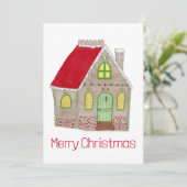 Prettig kerstfeest Gingbreadhuis uitnodiging (Staand voorkant)