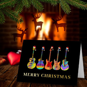 Prettig kerstfeest Gitaren met kerstmannenmutsen G Folie Feestdagenkaart