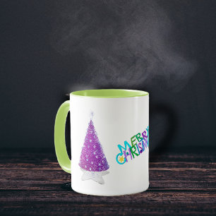 Prettig kerstfeest Glans Roze zilver Bomen Mok