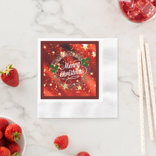 Prettig kerstfeest, glinsterende rode en gouden on servet (Insitu)
