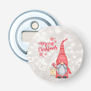 Prettig kerstfeest,Glitter Bokeh,Lieve Gnome Button Flesopener
