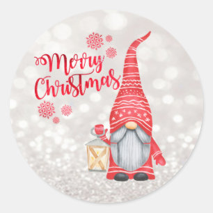 Prettig kerstfeest,Glitter Bokeh,Lieve Gnome   Ronde Sticker