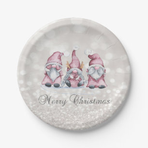 Prettig kerstfeest,Glitter Bokeh,Roze Kaboutertjes Papieren Bordje