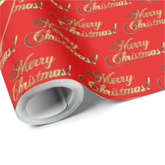 Prettig kerstfeest goud folie script helderrood cadeaupapier