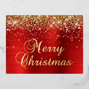 Prettig kerstfeest Goud Glitter Rood Folie Feestdagen Briefkaart