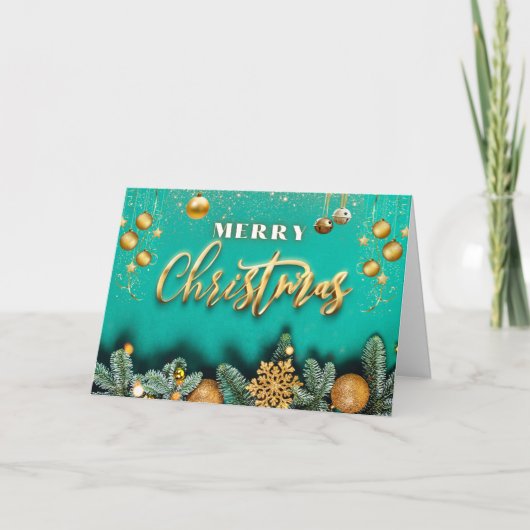 Prettig kerstfeest Gouden ornamenten en dennen tak Kaart (Voorkant)
