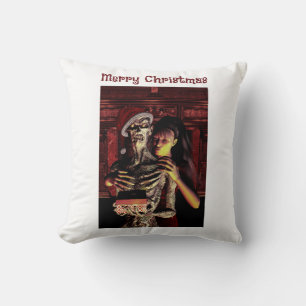 Prettig kerstfeest. Grappig skelet met vrouw Kussen