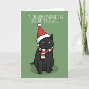 Prettig kerstfeest Grappige Chagrijnige Kat met Ke Feestdagen Kaart