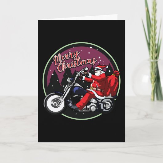 Prettig kerstfeest Grappige Kerstman Rijdt op Moto Kaart (Voorkant)