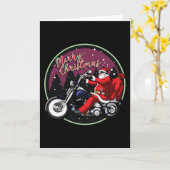 Prettig kerstfeest Grappige Kerstman Rijdt op Moto Kaart (Gele Bloem)