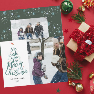 Prettig kerstfeest groene gezinsfoto feestdagenkaart
