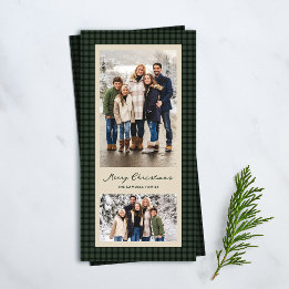 Prettig kerstfeest groene ruit kader twee foto's feestdagenkaart