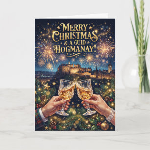 Prettig kerstfeest Guid Hogmanay Edinburgh kaart