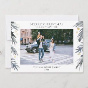 Prettig kerstfeest Holly Familie Foto Vakantiewens Feestdagenkaart