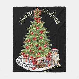 Prettig Kerstfeest Hond Design- Australian Shepher Fleece Deken