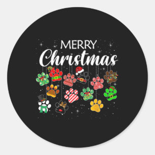 Prettig kerstfeest Hond Pootafdruk Buffalo Plaid L Ronde Sticker