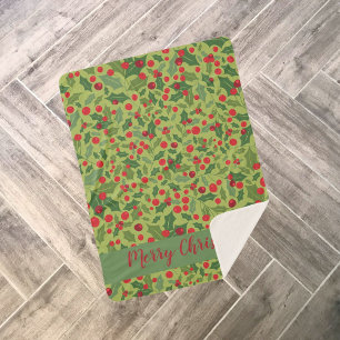 Prettig kerstfeest Hulst Bessen Groen Rood Patroon Sherpa Deken