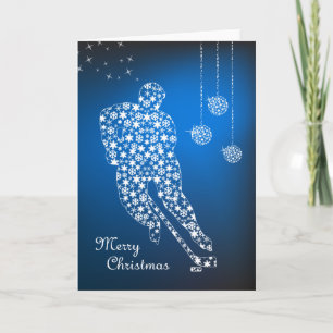 Prettig kerstfeest ijshockey sneeuwvlokken kerstka feestdagen kaart