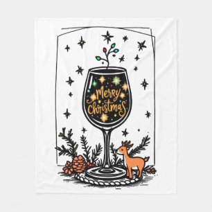 Prettig kerstfeest in een wijnglas fleece deken