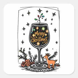 Prettig kerstfeest in een wijnglas  vierkante sticker