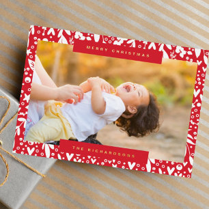 Prettig kerstfeest in rood witte tekst foto bloeme folie feestdagenkaart