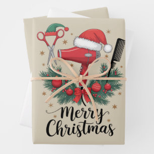 Prettig kerstfeest kapper haardresser Xmas haar Inpakpapier Vel