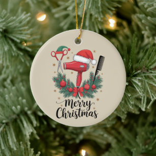 Prettig kerstfeest kapper Kapsalon Kerst Haar Keramisch Ornament