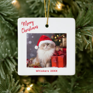 Prettig kerstfeest kat foto vakantie keramisch ornament