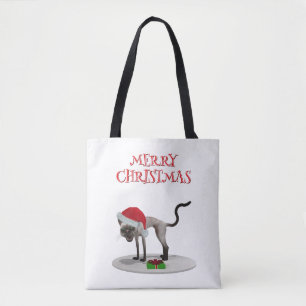 Prettig kerstfeest. Kat met kerstmuts Draagtas