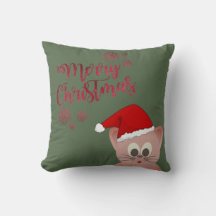 Prettig kerstfeest, kat met kerstmuts kussen